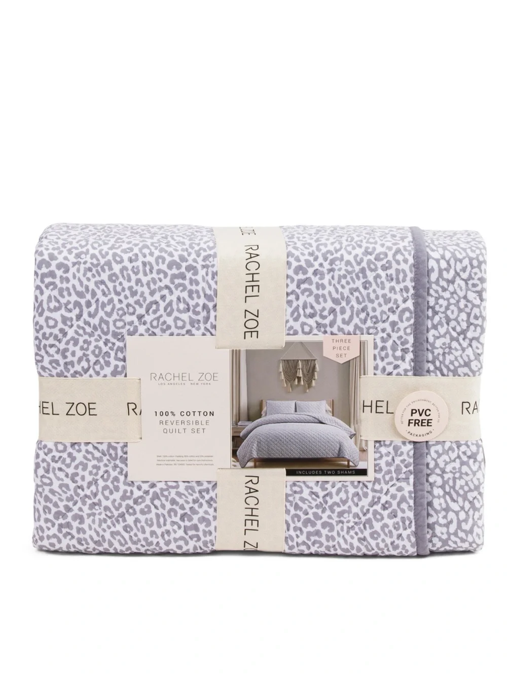 Rachel Zoe Lavender Leopard Print Reversible Quilt